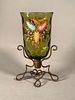 Harrach Enameled Glass Vase on Stand