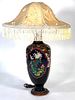 Chinese Cloisonne Table Lamp with Silk Fringe Shade