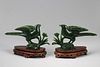 (2) Carved Chinese Carved Spinach Jade Phoenixes