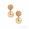 18kt Gold, Golden South Sea Pearl, and Diamond Earrings