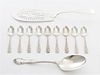 * A Set of Nine American Silver Coffee Spoons, S. Kirk & Son, Baltimore, MD, Repousse pattern, together with an English Gadroon