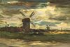 Attributed to Jacob Henricus Maris, (Dutch, 1837-1899), Windmills at Moonlight