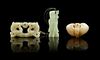 * A Group of Three Carved Jade Pendants Length of longest 2 5/8 inches.