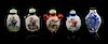 Five Porcelain Snuff Bottles Height of tallest 2 1/8 inches.
