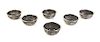 Six Tibetan Silvered Metal Bowls Diameter of each 4 7/8 inches.