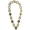 18k Gold Link Onyx Coral Diamond Necklace