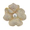 Cartier South Sea Pearl 15 Carat Diamond Gold Flower Brooch