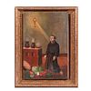 Anónimo. San Pascual Bailón. Óleo sobre tela.  Enmarcada. 42 x 28 cm