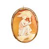 CARVED SHELL CAMEO & 10K YELLOW GOLD PENDANT BROOCH