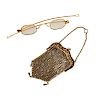 19TH C. 14K YELLOW GOLD SPECTACLES & STERLING POUCH