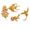 COLLECTION OF WHIMSICAL YELLOW GOLD BROOCHES