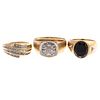 A Trio of Diamond & Black Onyx Rings in Gold