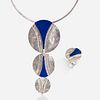 Suite of Modernist lapis lazuli and diamond jewelry