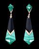 Great Gatsby Malachite & Onyx Diamond Earrings