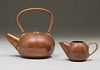 Modernist Hammered Copper Teapot & Creamer c1940s