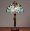 Contemporary Tiffany Bronze Leaded Glass Lamp c1980s
