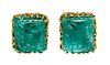 A Pair of 18 Karat Yellow Gold and Carved Emerald Earclips, 24.50 dwts.