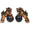 Pair of Chinese Sancai Ceramic Foo Dogs