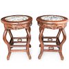 (2 Pc) Chinese Carved Wood Stands With Marble Tops