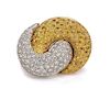 An 18 Karat Two Tone Gold, Colored Diamond and Diamond Brooch, 24.80 dwts.