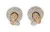 A Pair of 18 Karat Two Tone Gold and Diamond Pave Earclips, 19.10 dwts.