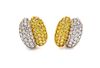 A Pair of 18 Karat Yellow Gold, Platinum, Colored Diamond and Diamond Earclips, Van Cleef & Arpels, 20.30 dwts.