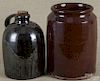 Two pieces of Pennsylvania redware, 19th c. to include a crock, 9 1/4'' h., and a jug, 9 1/8'' h.