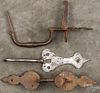 Three wrought iron thumb latches, ca. 1800, largest - 10 1/2'' h.