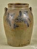 Pennsylvania three-gallon stoneware crock, 19th c., with double-sided cobalt floral decoration