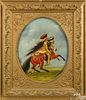 Oil on panel of a Native American on horseback, mid 20th c., 20'' x 16''.