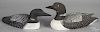 Two carved and painted loons, to include one by Ed Meservey, Farmington, Maine, 14'' l.