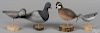 Five contemporary carved and painted bird decoys, two by Tom Harman, one by Ed Blinn