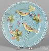 Majolica plate with bird and grapevine decoration, late 19th c., 8 1/2'' dia.