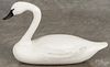 Carved and painted swan decoy, by Wildfowler Decoys, 19'' h., 31'' w.