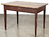 Painted pine work table, 19th c., with a scrub top and an early red base, 29'' h., 42'' w., 28 3/4'' d.