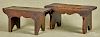 Diminutive pine stool, 19th c., 8'' h., 15'' w., together with a walnut stool, 7 1/2'' h., 14'' w.