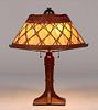 Gustav Stickley Oak & Japanese Wicker Lamp c1910