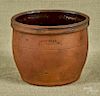 Pennsylvania redware crock, 19th c., impressed John Bell Waynesboro, 4 3/4'' h.
