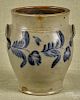 Pennsylvania stoneware two-handled crock, 19th c., with cobalt floral decoration, 10'' h.