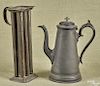 Pewter coffee pot, impressed James Dixon & Sons Sheffield, 10'' h., together with a tin candlemold
