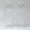Pair of Bohemian Etched Glass Hurricane Shades