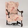 Italian Baroque Walnut Wing Chair