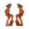 2 Wood Tribal Wall Figures, Men In Headdress And Loincloth