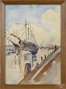 Wilmer Renninger (American, early 20th c.), watercolor harbor scene, signed lower right, 13'' x 9''.