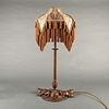 Large Vintage Bronze Fringed Table Lamp