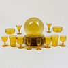 Extensive Continental Amber Glass Part Service Ectched with an Eagle Crest