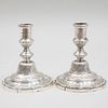 Pair of Continental Silver Metal Engraved Candlesticks