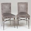 Pair of Continental Incised Steel and Brass Side Chairs, Possibly Russian