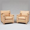 Pair of Art Deco Style Limed Oak and Raffia Upholstered Armchairs