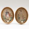 Pair of French Embroidered Silkwork Oval Portraits
